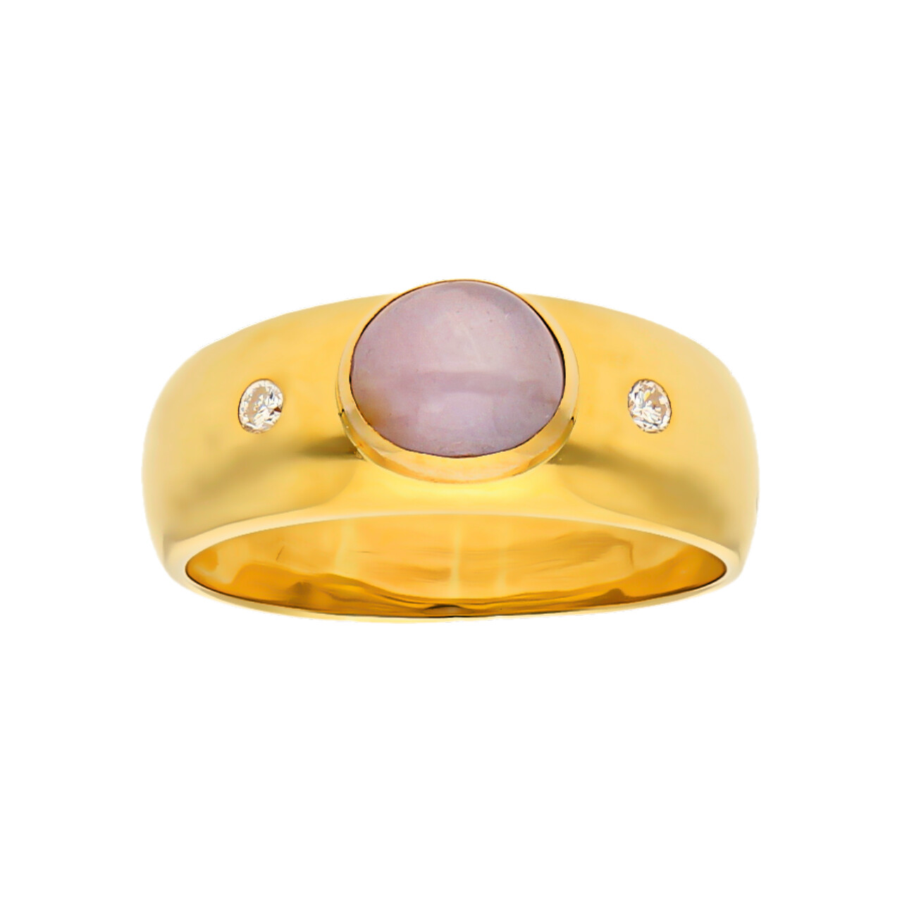 Ring aus Gelbgold mit Mondstein und Diamanten