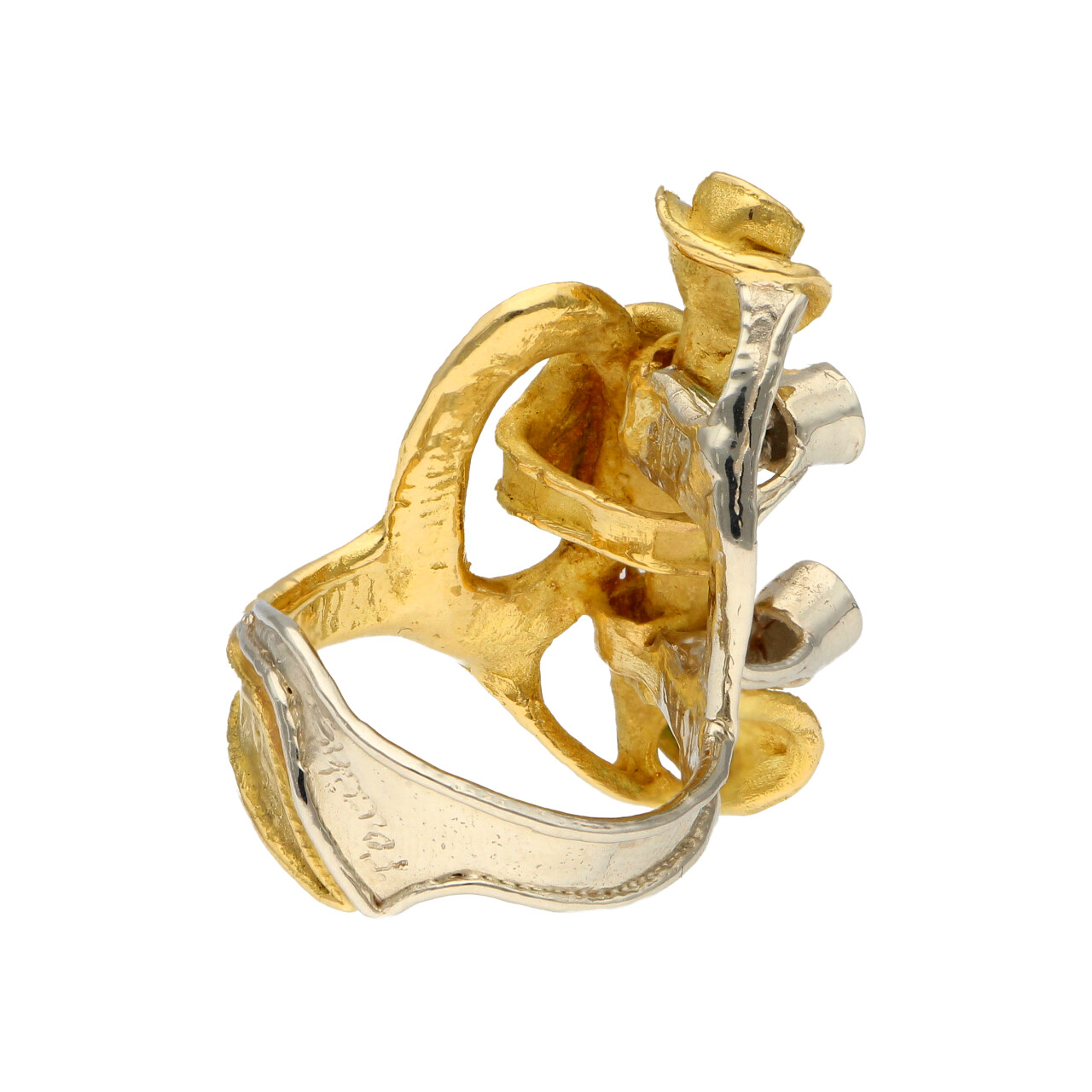 Anello artigianale due ori con diamanti e smeraldi_5