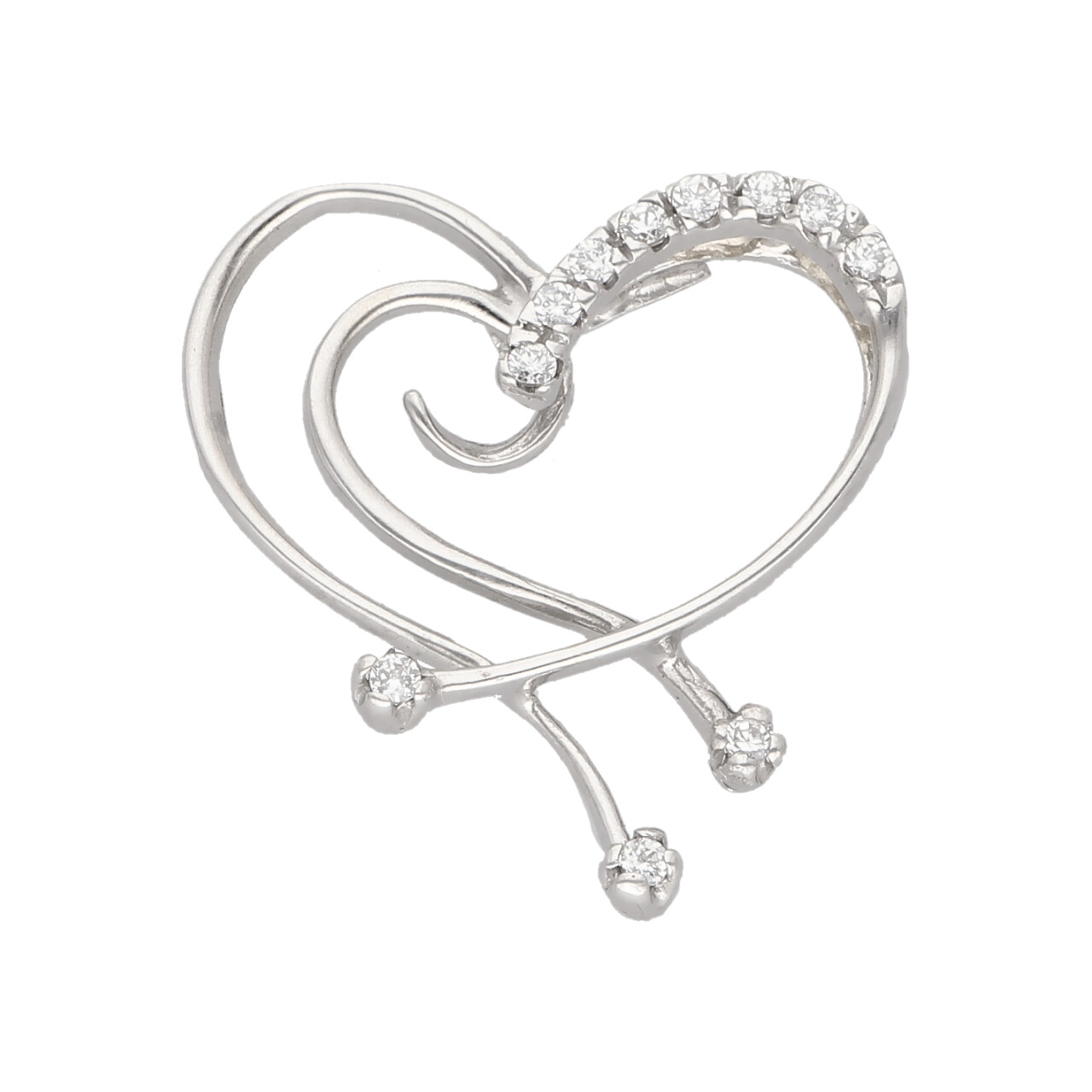 Ciondolo cuore in oro bianco stilizzato con zirconi_1