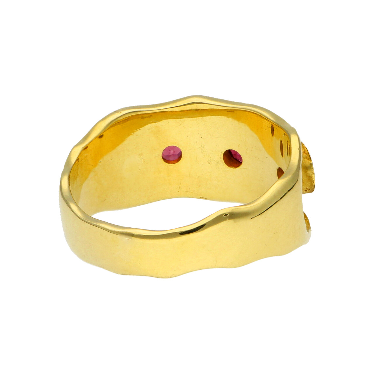 Anello lavorato oro giallo con tre rubini_4