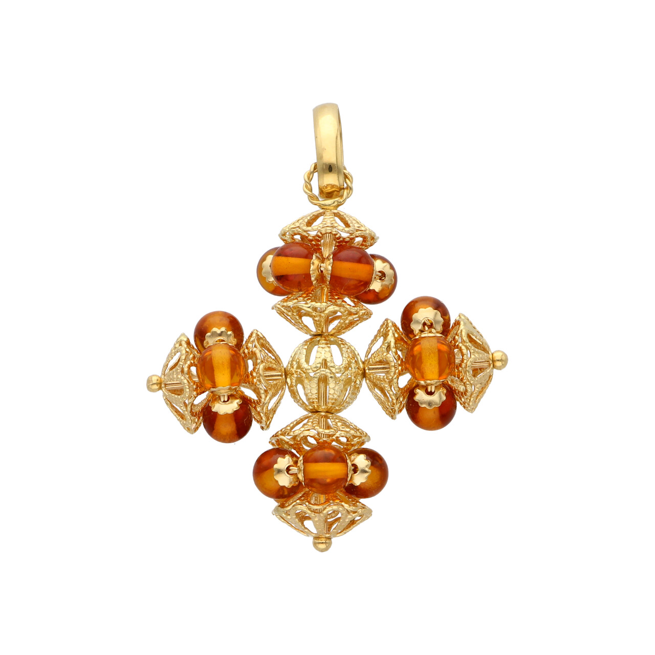 Ciondolo oro giallo artigianale con ambra_1