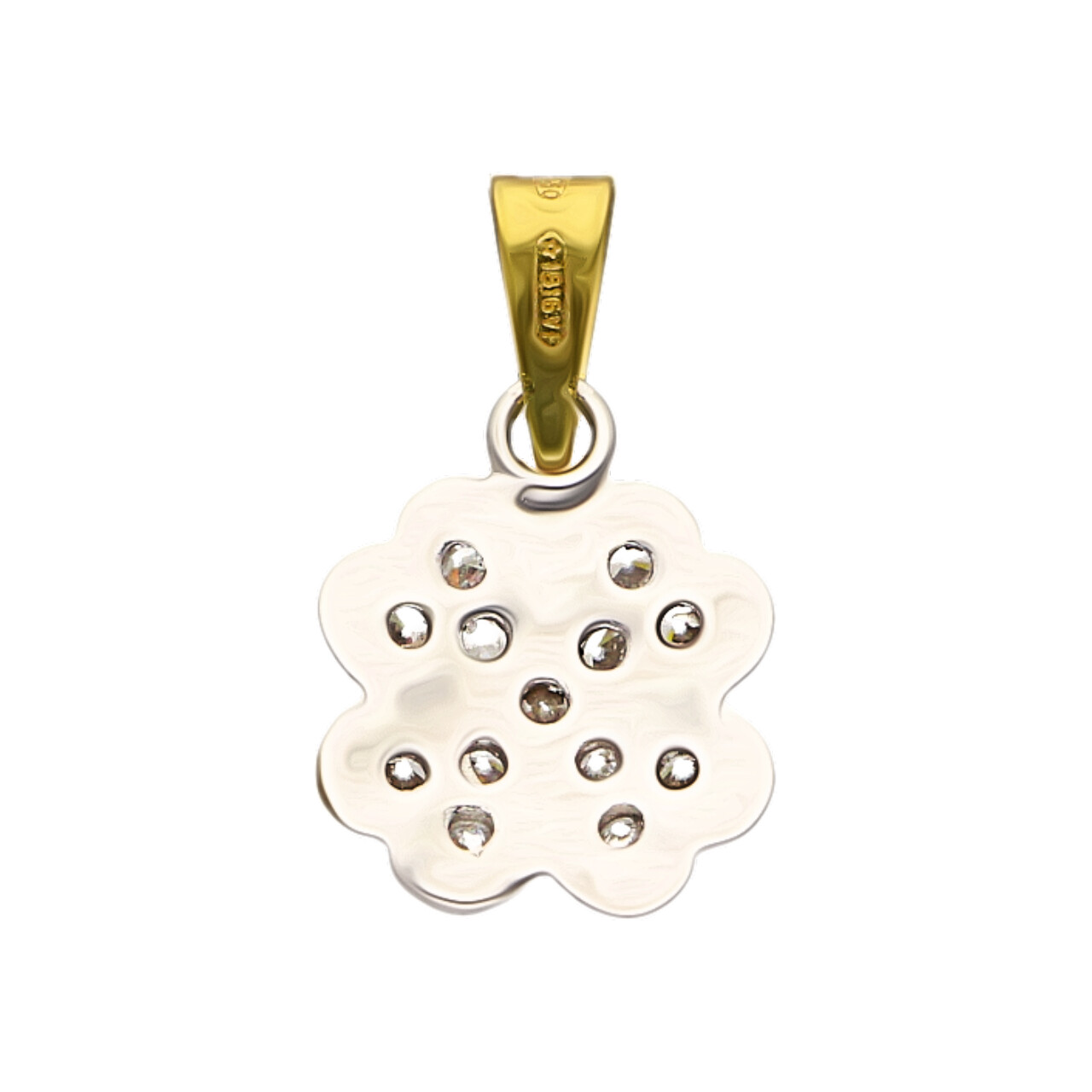 Ciondolo due ori quadrifoglio con zirconi_2