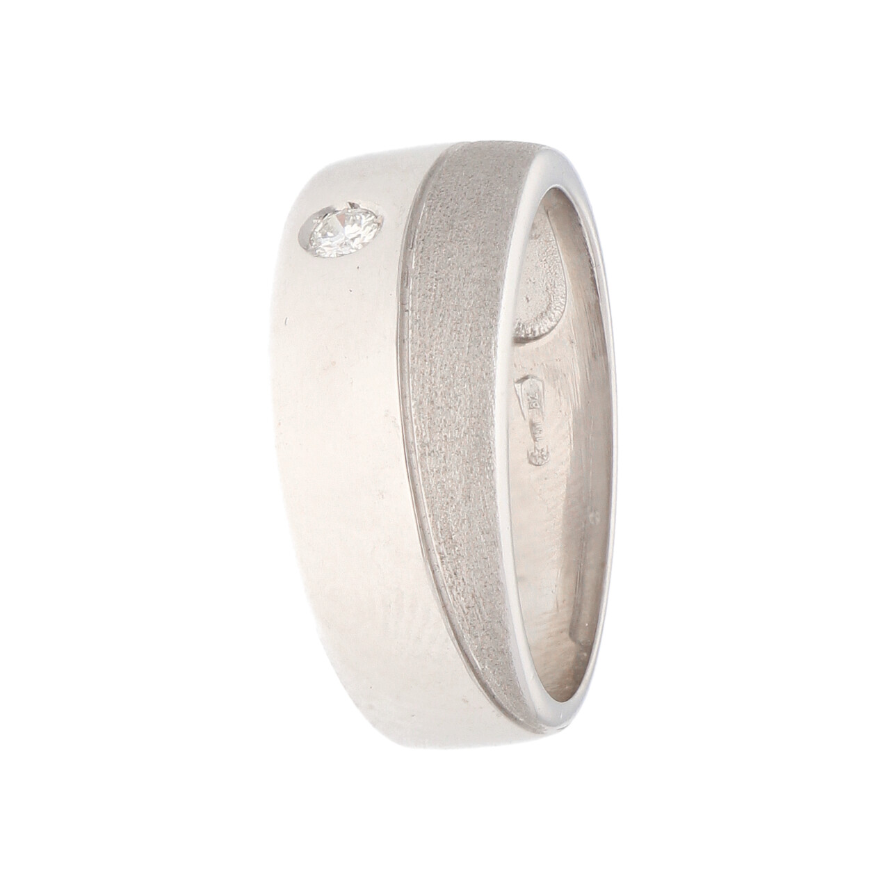 Anello oro bianco con diamante e finitura satinata_2