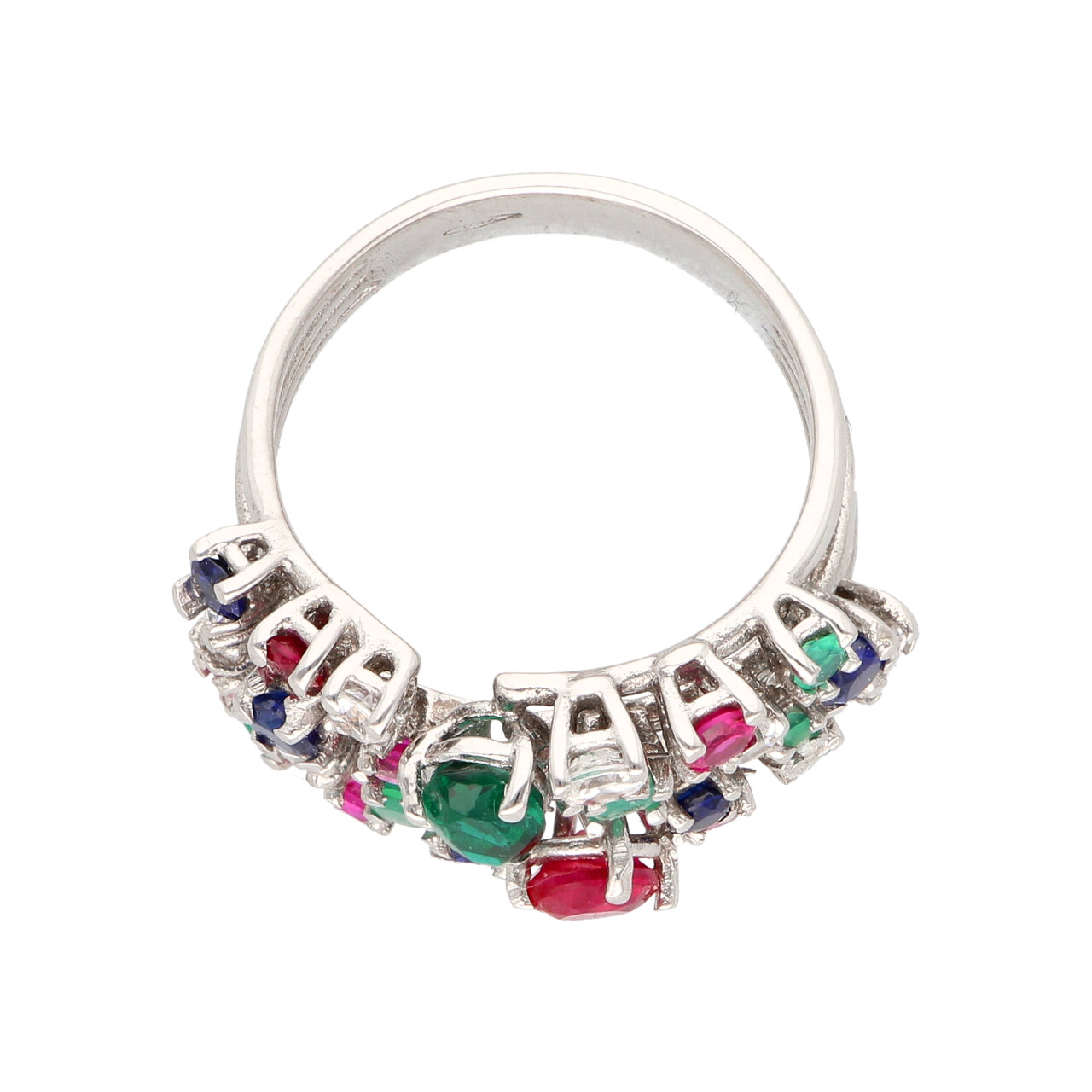 Anello vintage in oro bianco con zirconi e pietre colorate_2