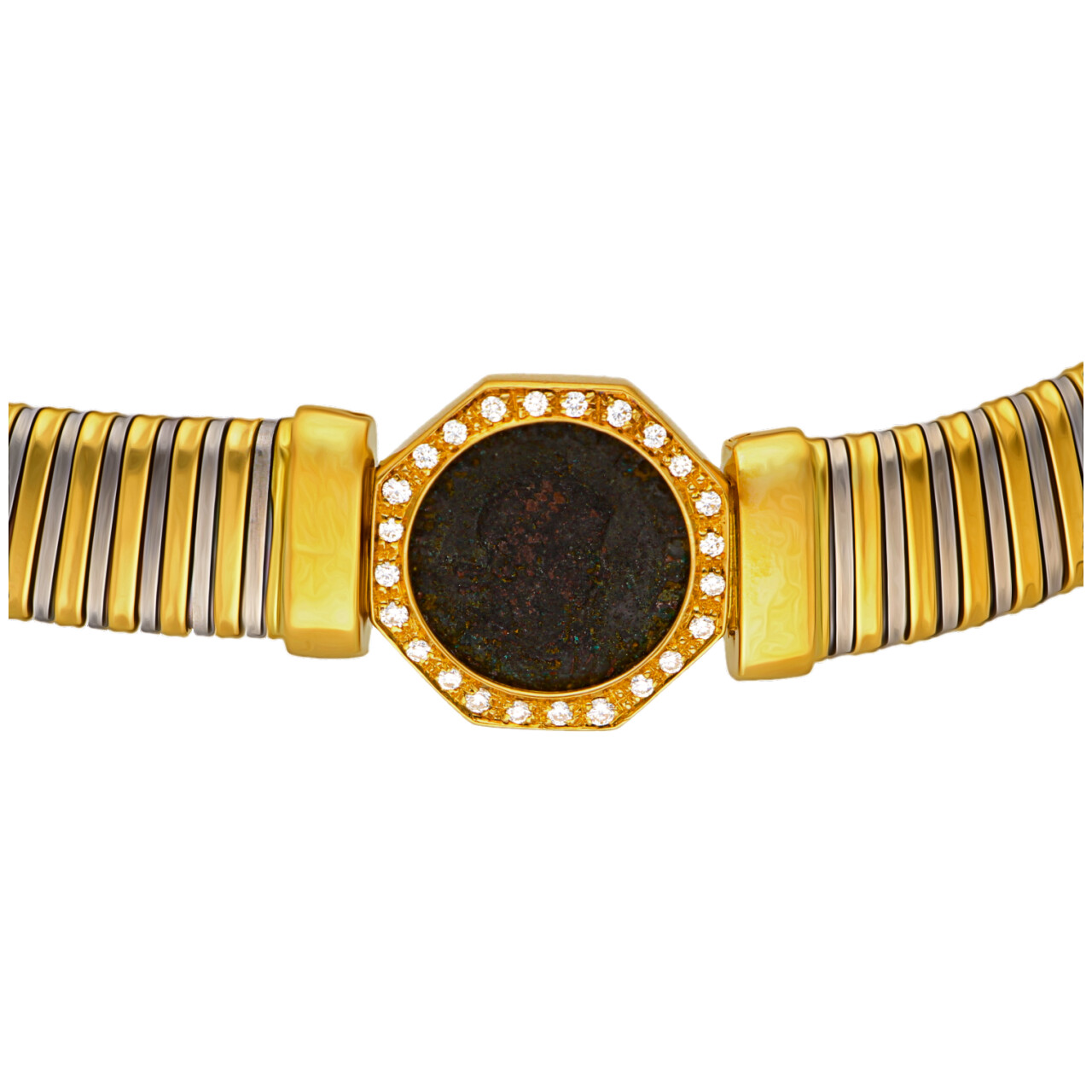 Collier semirigido oro giallo con moneta antica e diamantini_3