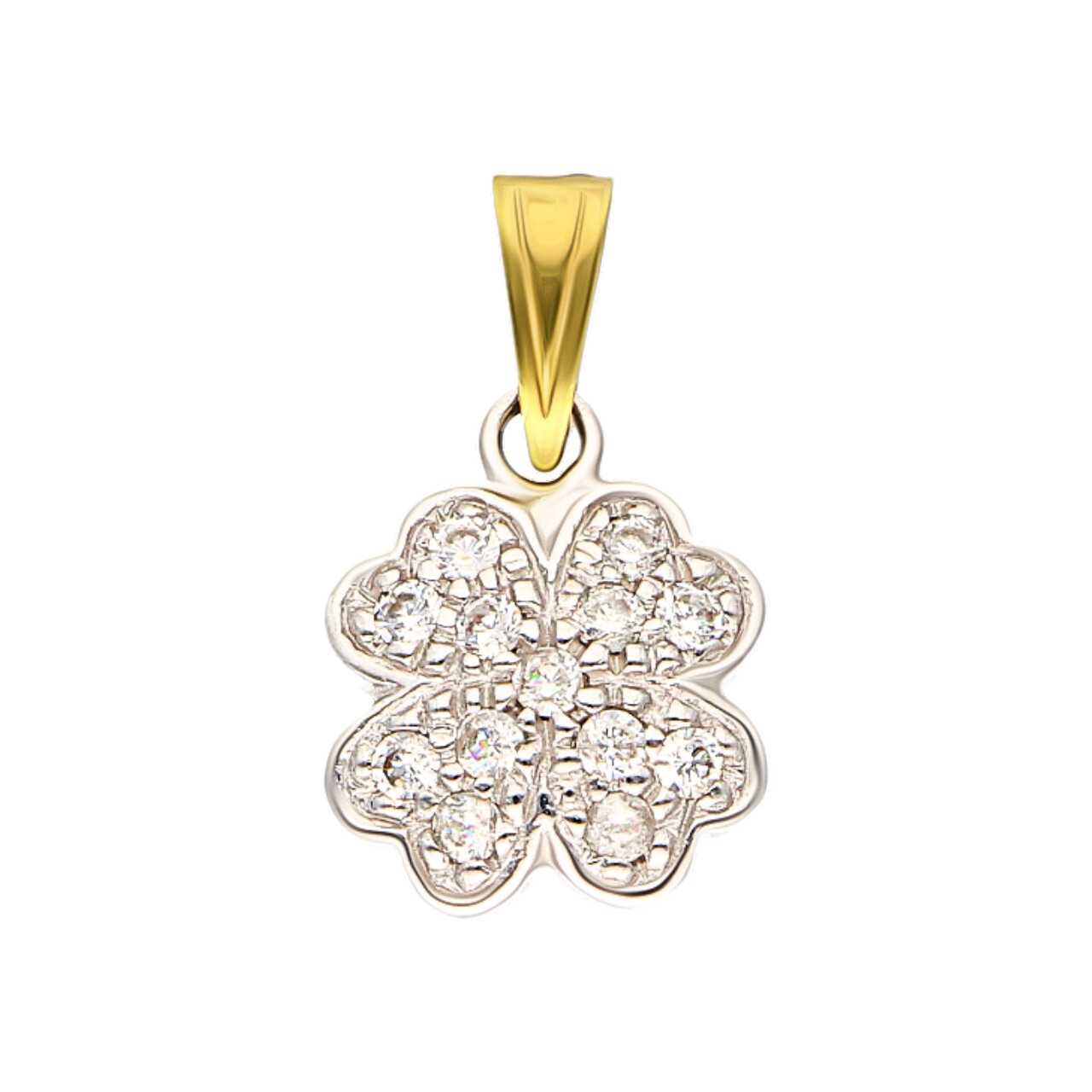 Ciondolo due ori quadrifoglio con zirconi_1