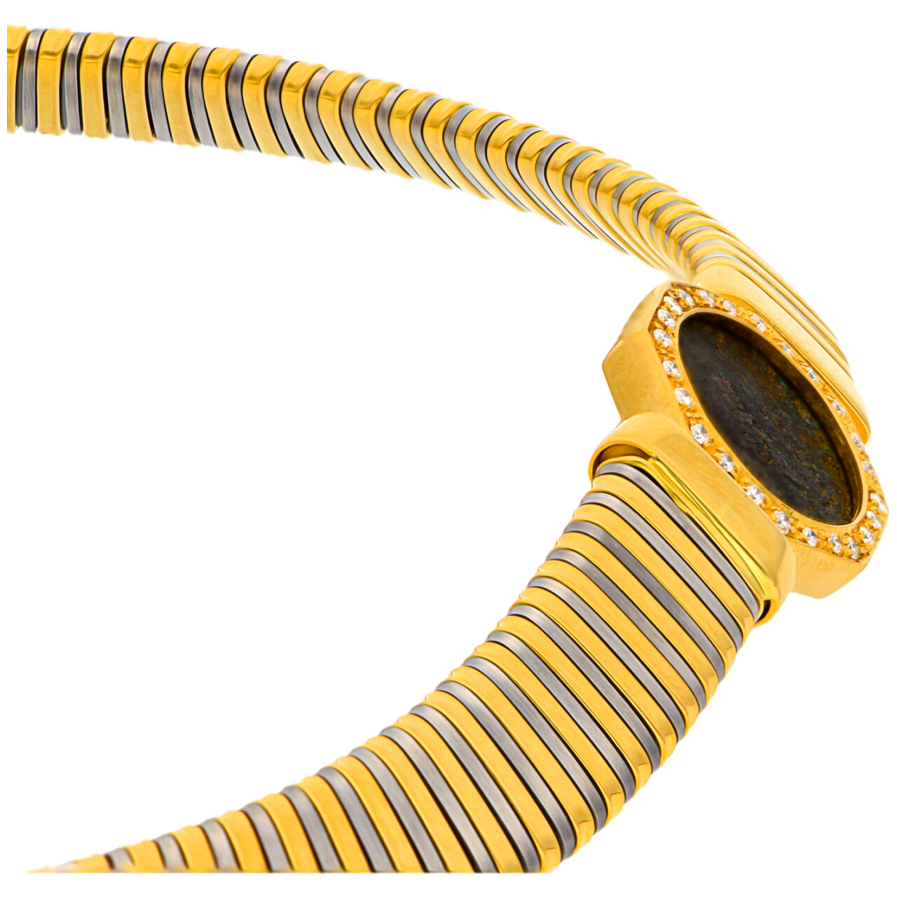 Collier semirigido oro giallo con moneta antica e diamantini_2