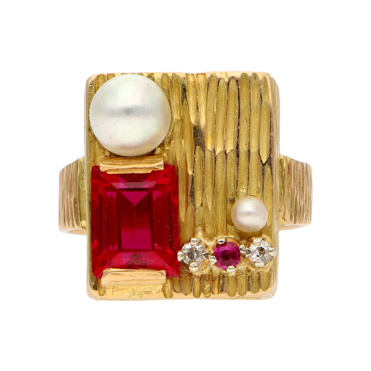 Anello oro giallo 14kt con perle diamanti e rubini_1