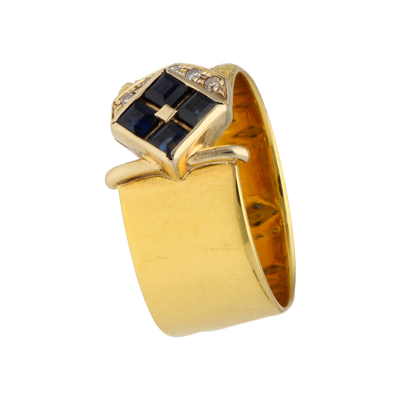 Anello fascia oro giallo con zaffiri e diamantini_2