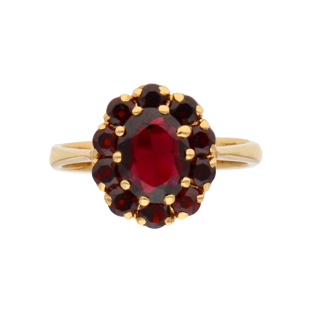 Anello in oro giallo con granati