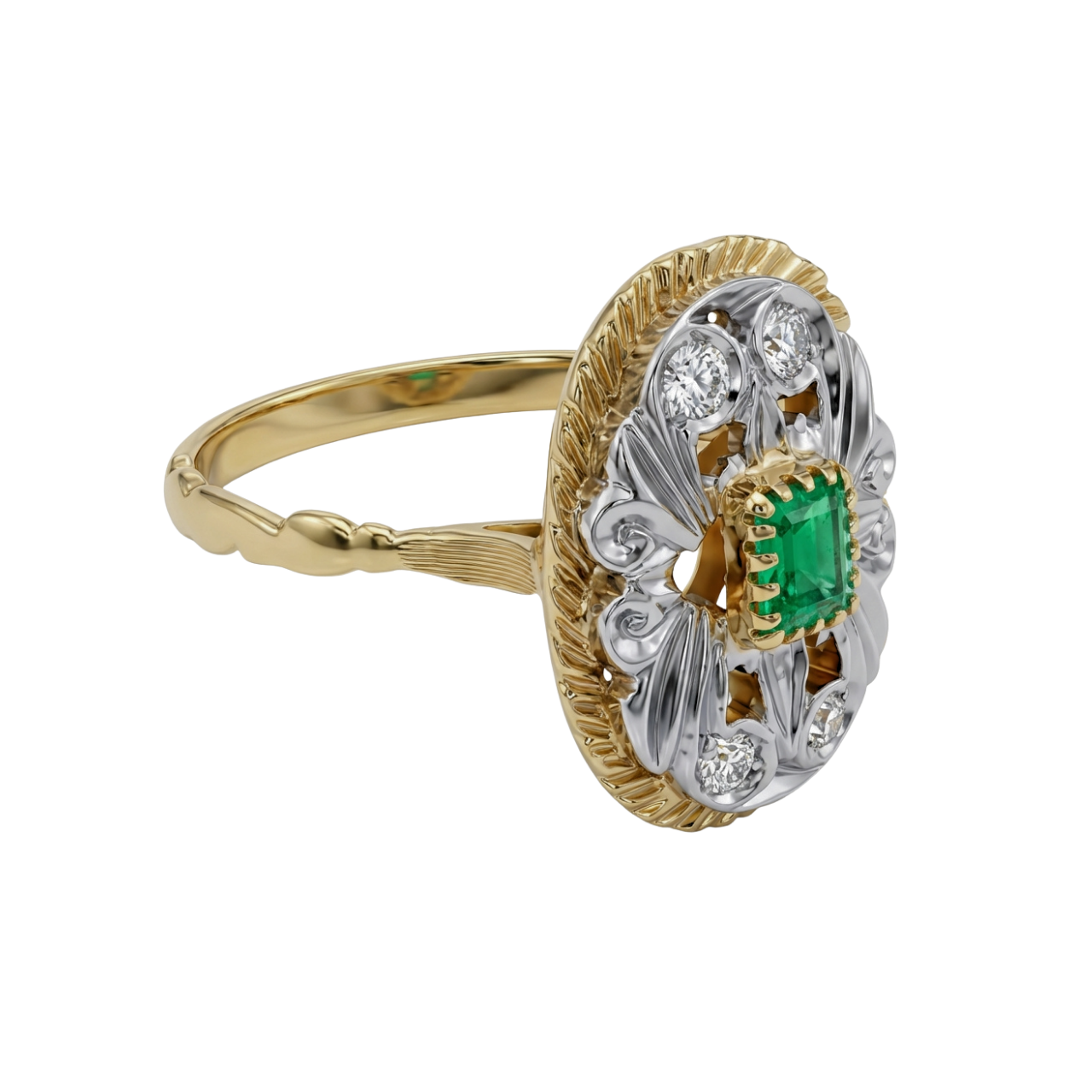 Anello antico oro giallo e argento con moissanite_2