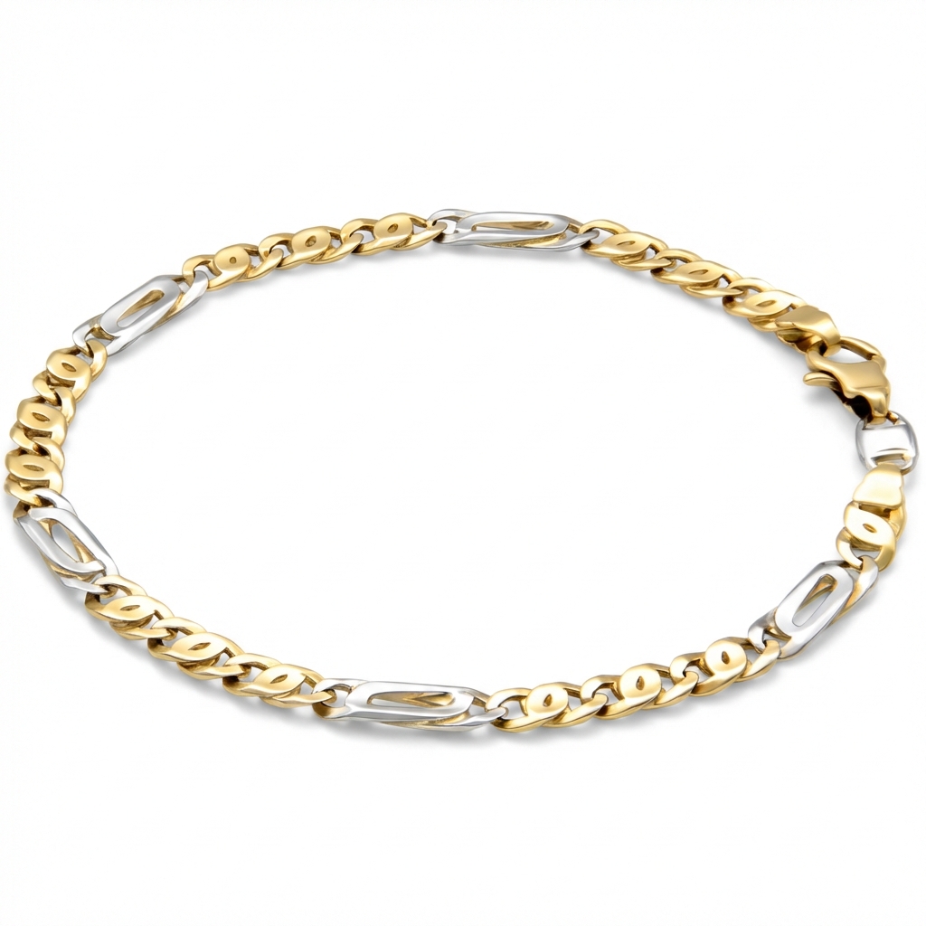 Bracciale in oro giallo e bianco maglia occhio di pernice_2