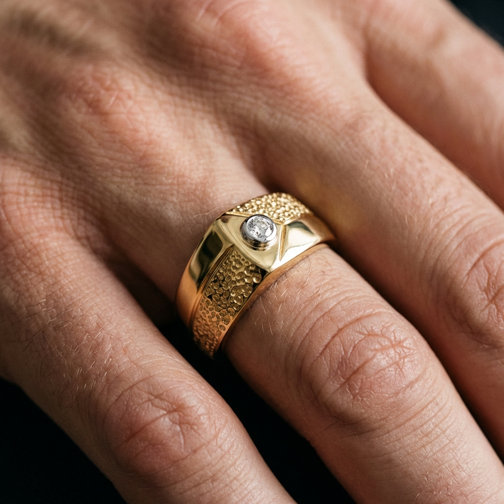 Anello uomo oro giallo con diamante_4