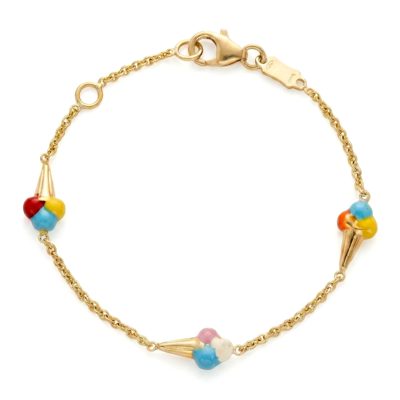 Kinderarmband aus 18 Karat Gelbgold mit Gelatini-Anhängern