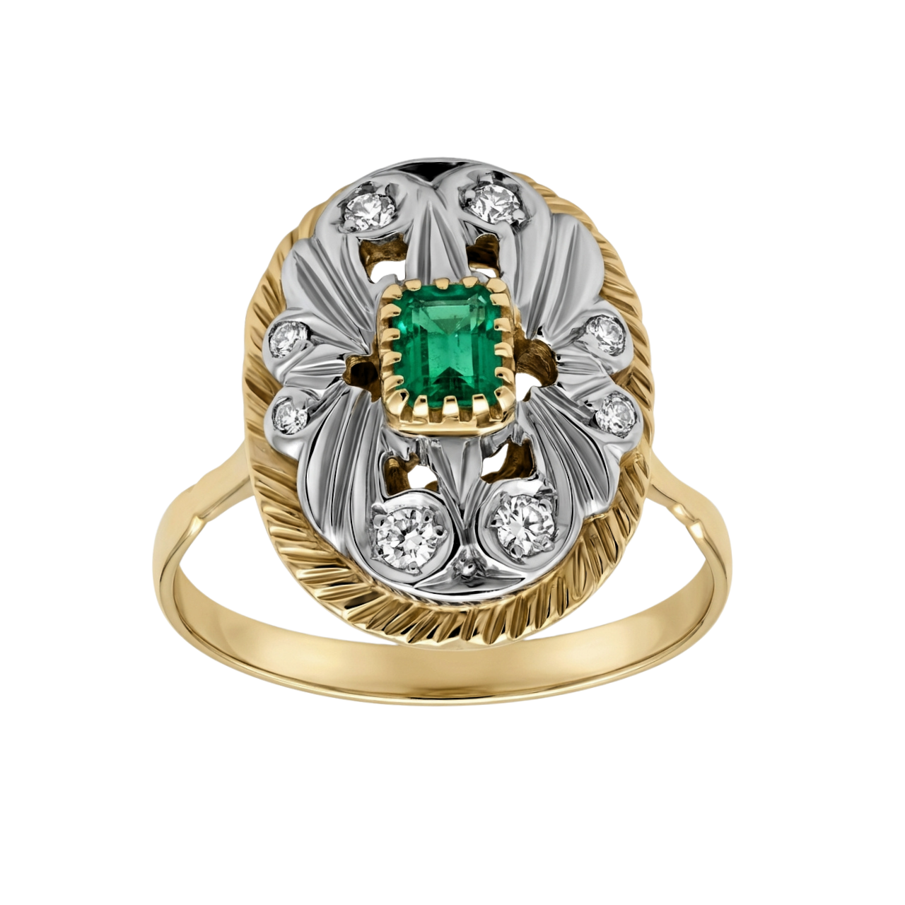 Anello antico oro giallo e argento con moissanite_1