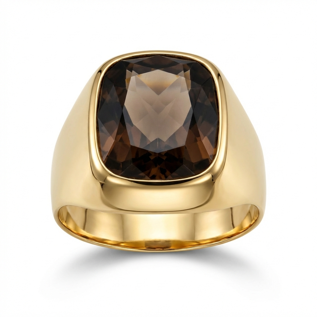 Anello uomo in oro giallo con quarzo fumè_1