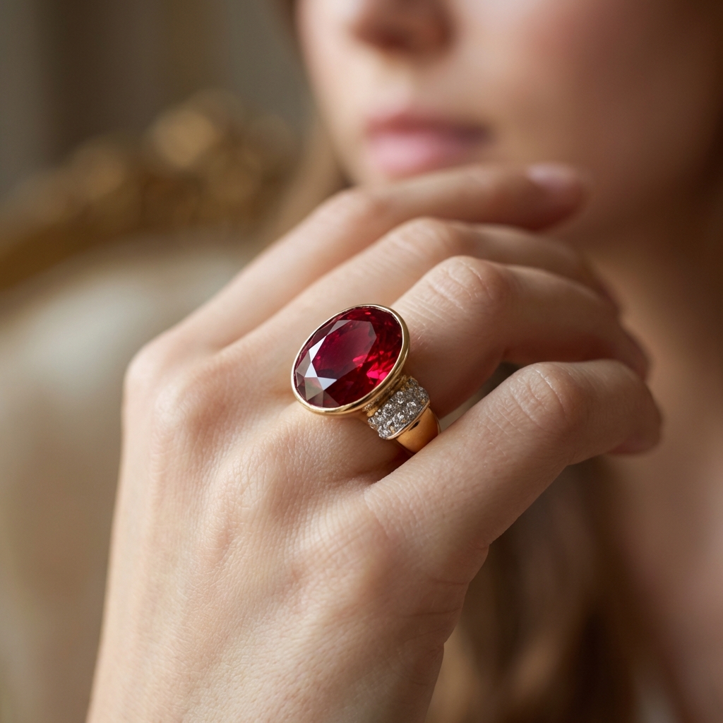 Anello oro giallo con quarzo rosso e zirconi_4