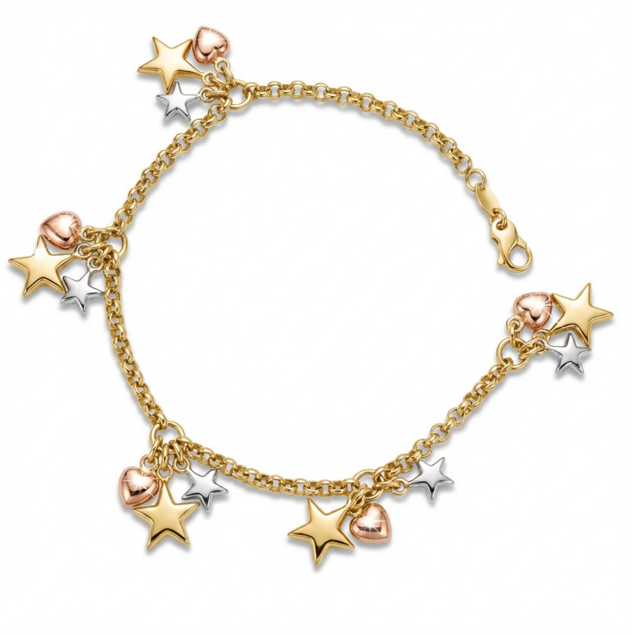 Bracciale tre ori con stelle e cuori_1