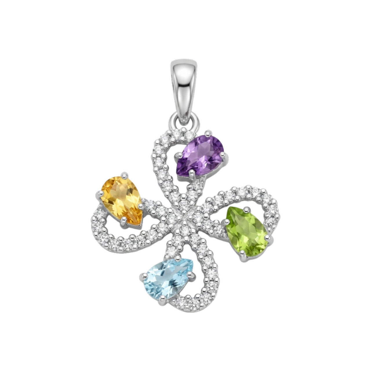 Ciondolo in oro bianco con zirconi e quarzi colorati_1