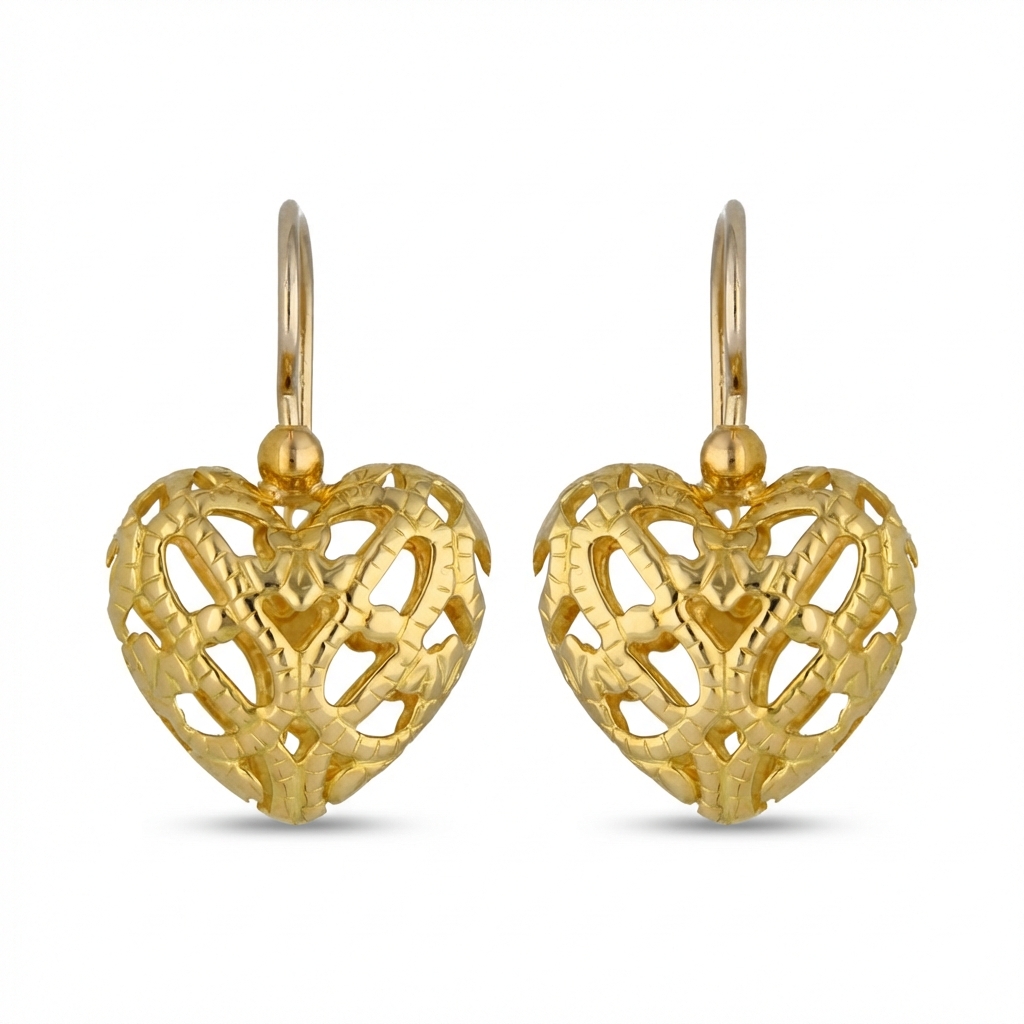Paar Ohrhänger mit Herz-Anhänger aus 18 Karat Gelbgold