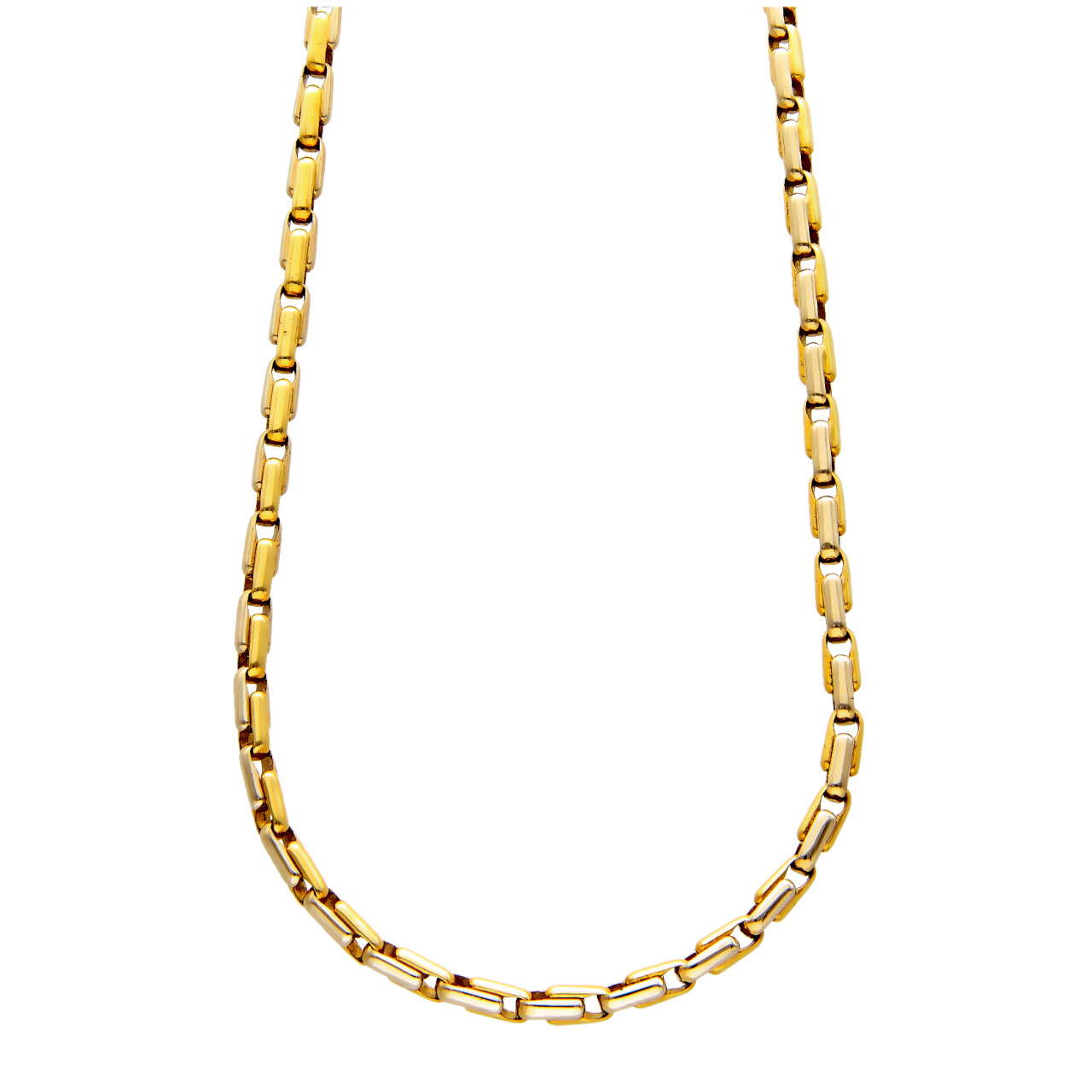 Collana in oro giallo e bianco maglia tubolare