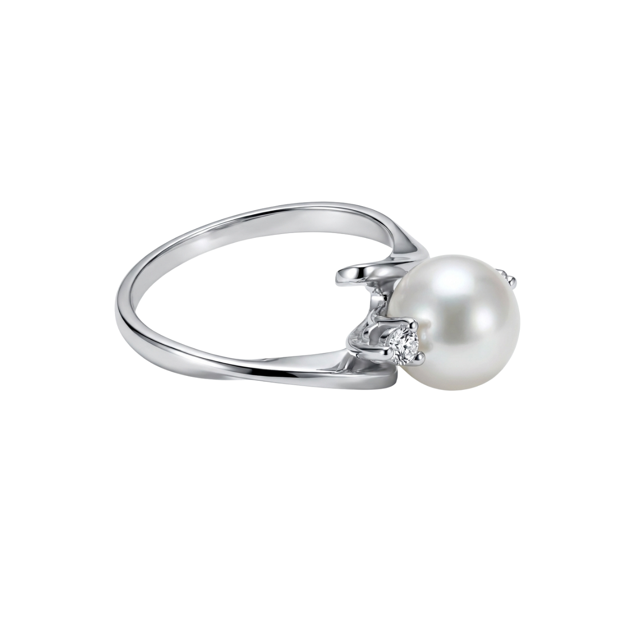 Anello in oro bianco con perla e diamanti_3