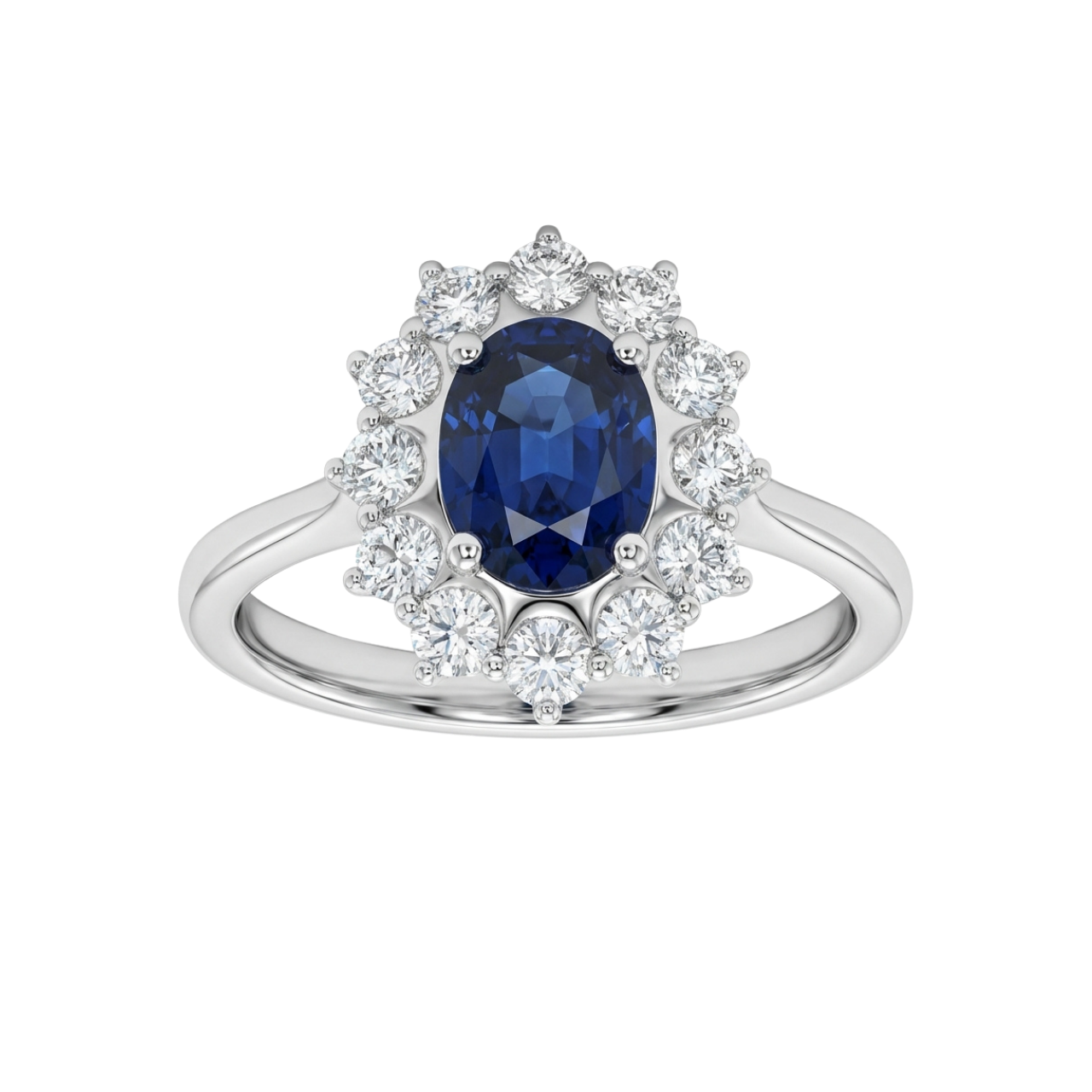 Ring aus 18 Karat Weißgold mit blauem Saphir und Diamanten