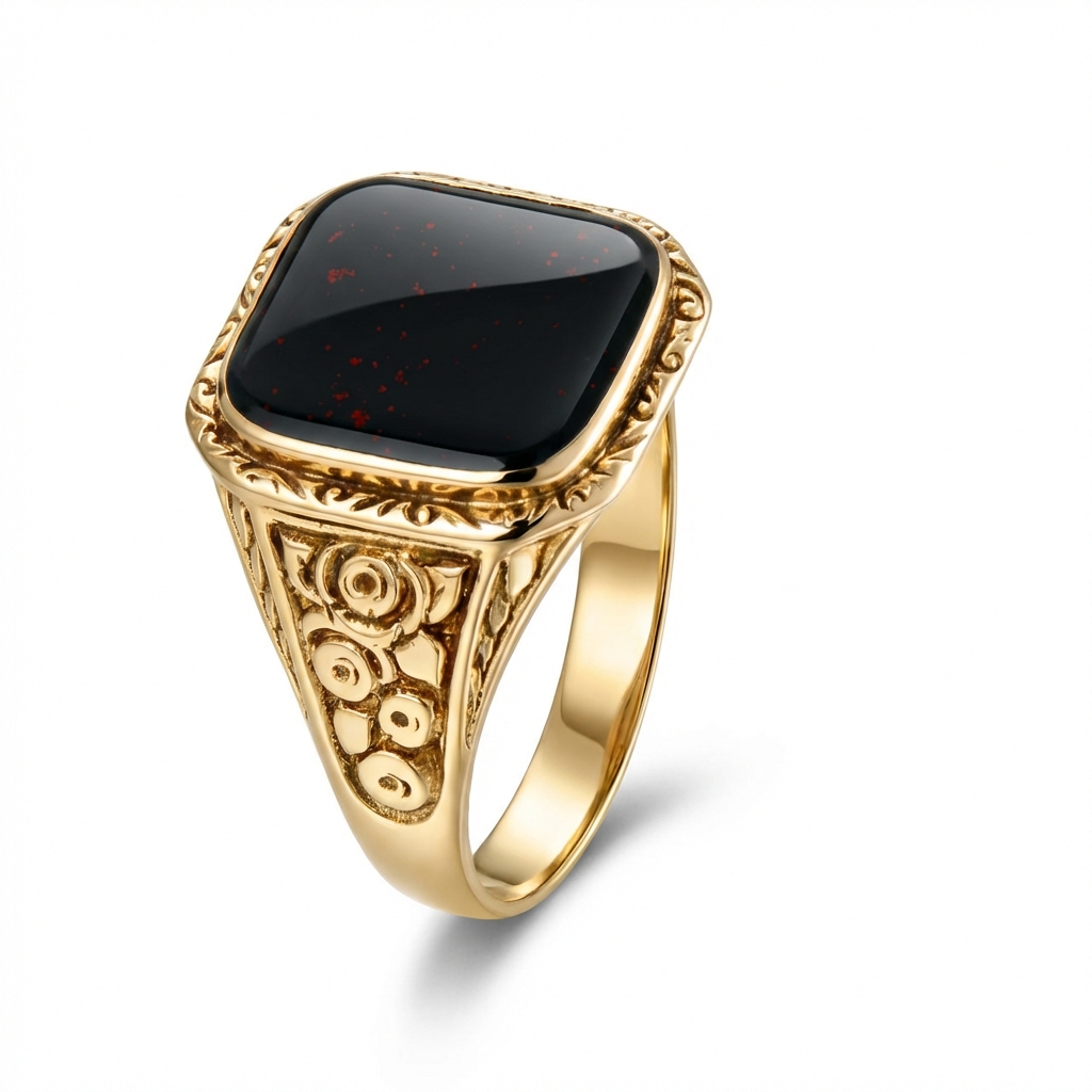 Anello uomo in oro giallo con diaspro verde_2