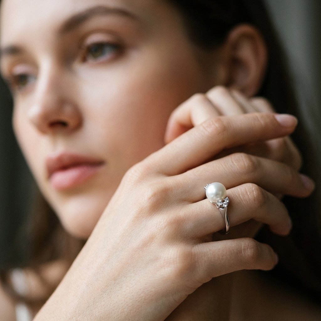 Anello oro bianco con perla e diamanti_4