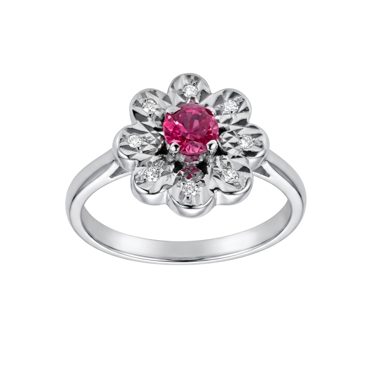 Anello aus 18 Karat Weißgold mit Rubin und Diamanten