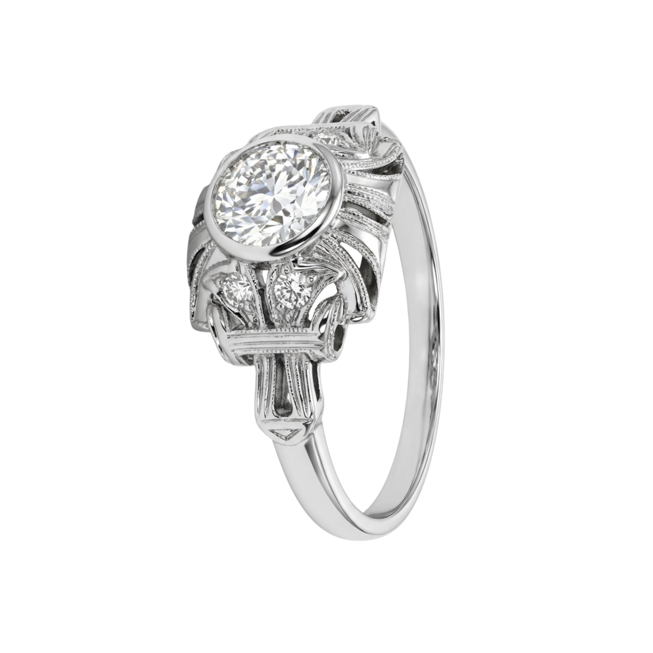 Anello stile antico oro bianco con diamanti_2