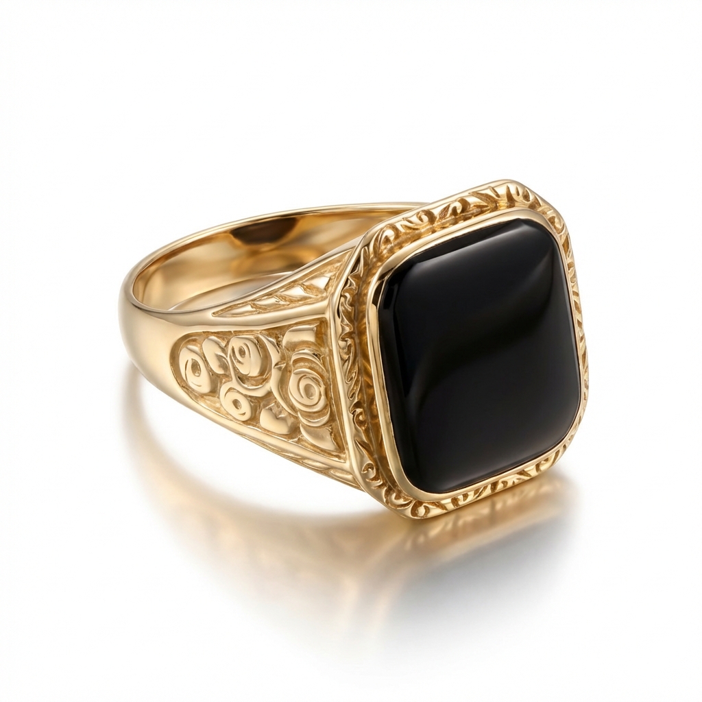 Anello uomo in oro giallo con diaspro verde_3