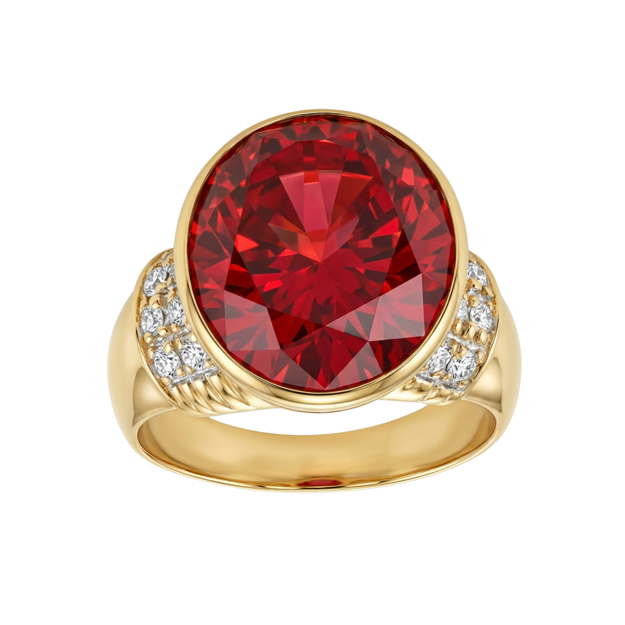 Anello oro giallo con quarzo rosso e zirconi – Gelbgoldring mit rotem Quarz und Zirkonia