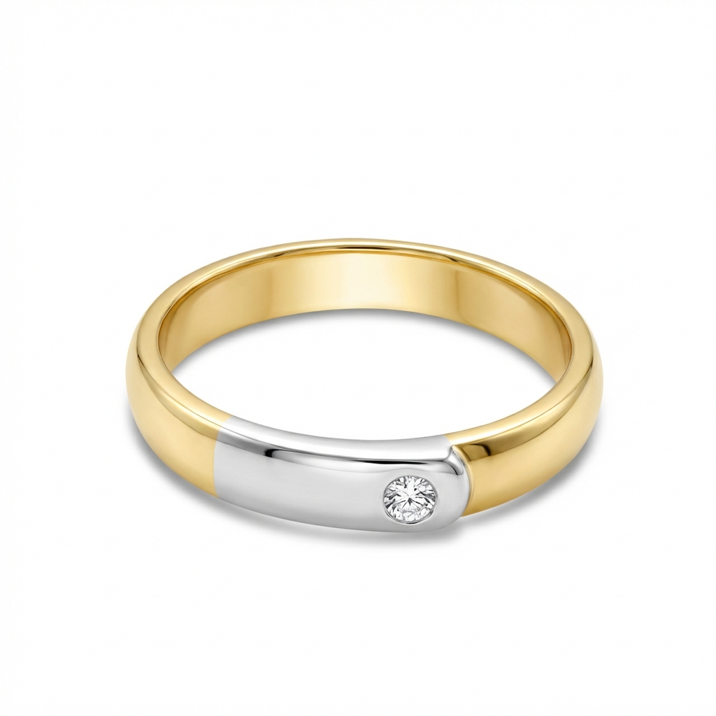 Anello in oro giallo e bianco con diamante – Ring aus Gelbgold und Weißgold mit Diamant