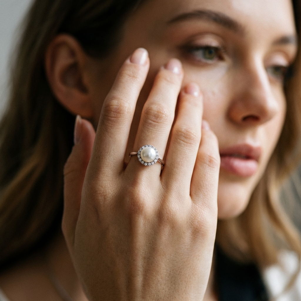 Anello oro bianco con perla e zirconi_4