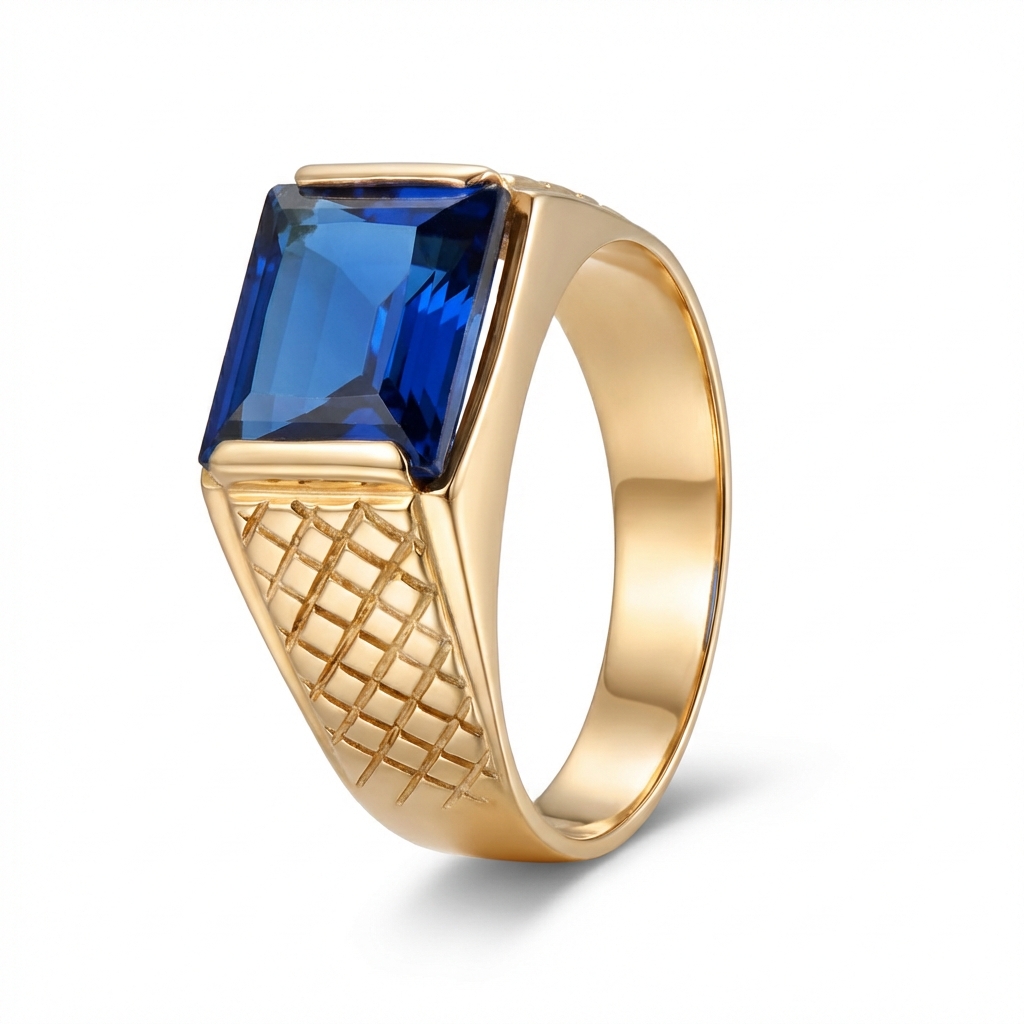 Anello uomo in oro rosa con pietra blu_2