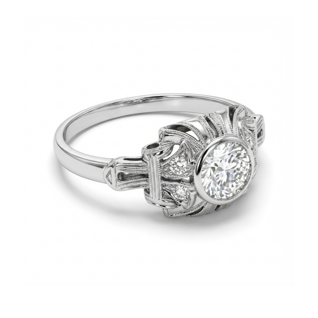 Anello stile antico oro bianco con diamanti_3