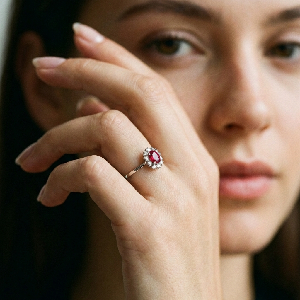 Anello in oro bianco con rubino e diamanti_4