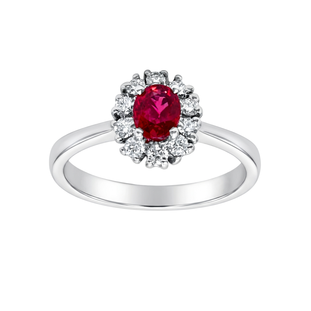 Weißgoldring mit Rubin und Diamanten