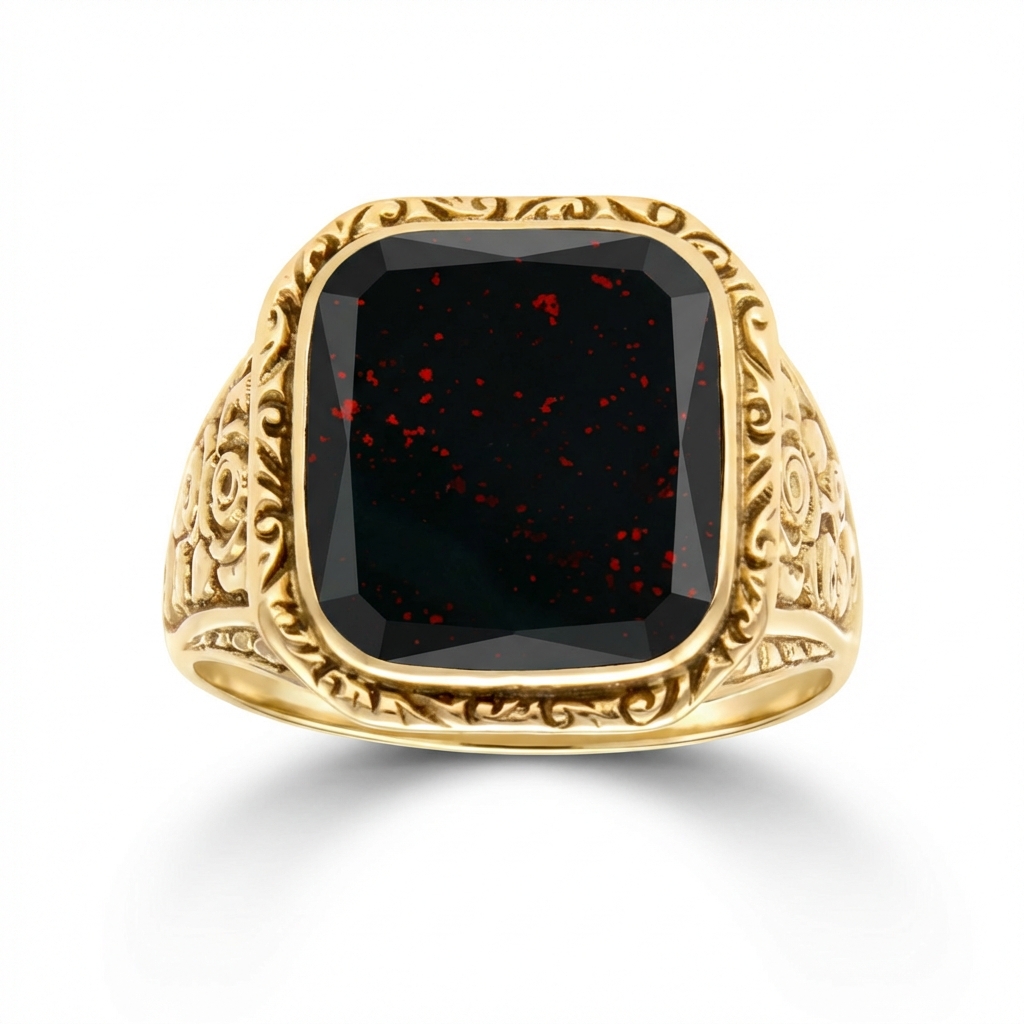 Anello uomo in oro giallo con diaspro verde_1