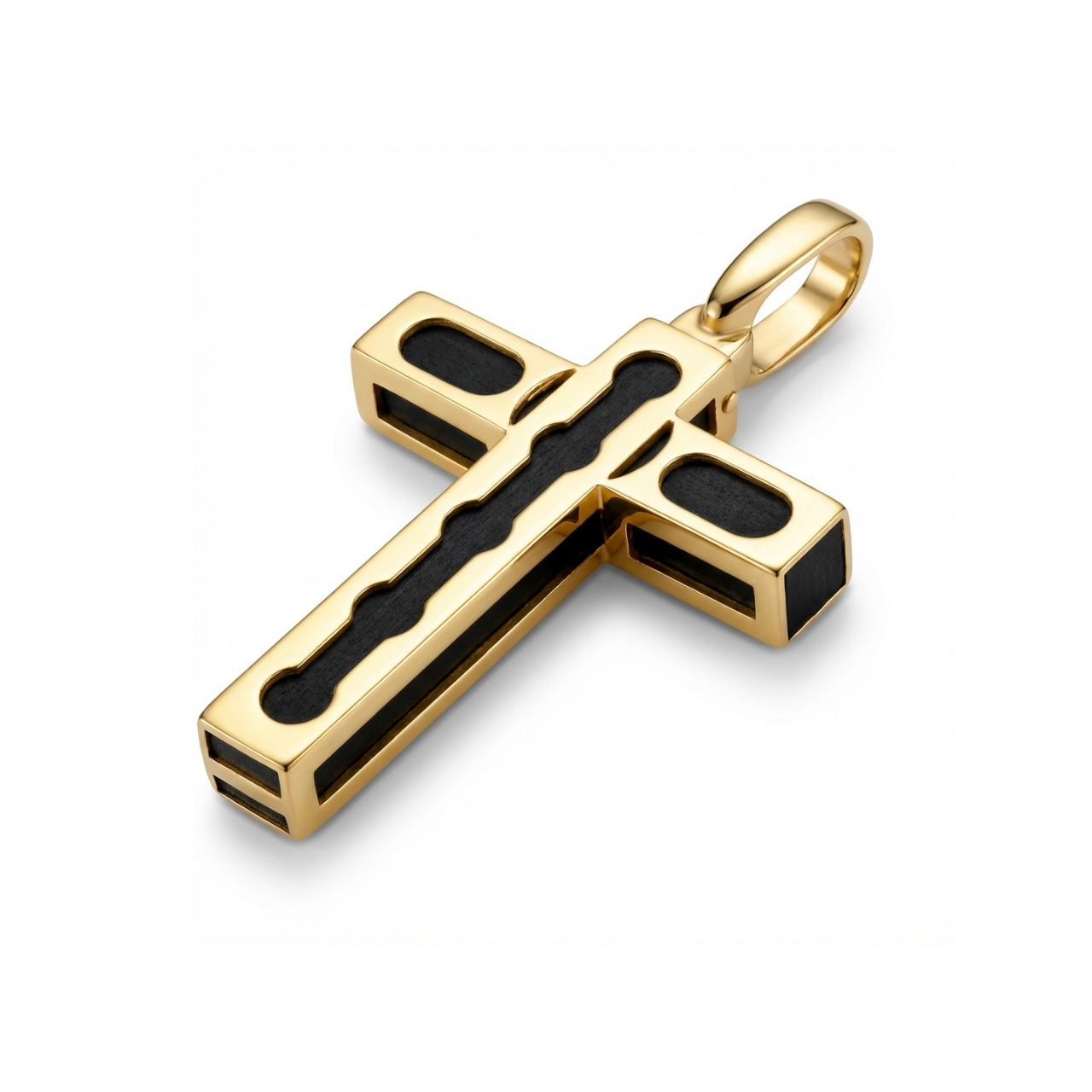 Ciondolo oro giallo e bianco croce nera_2