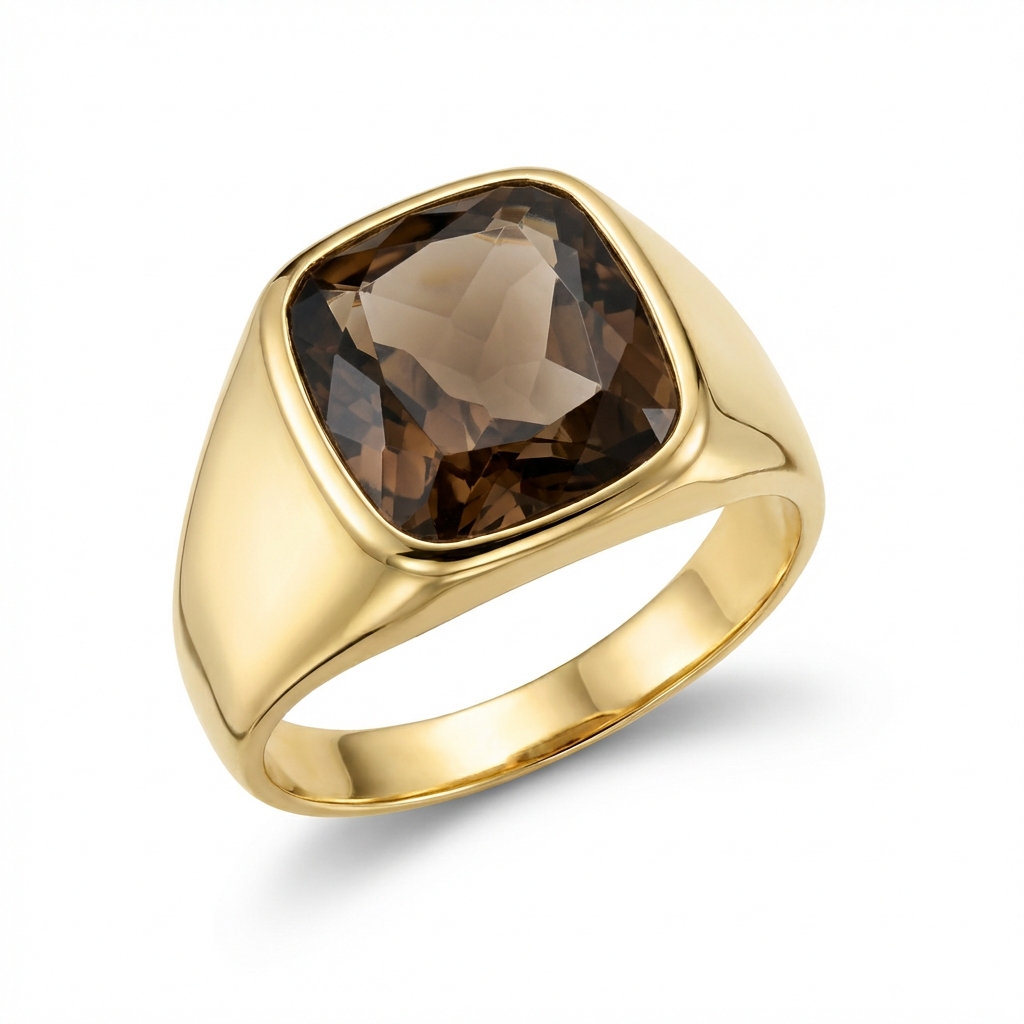 Anello uomo in oro giallo con quarzo fumè_3