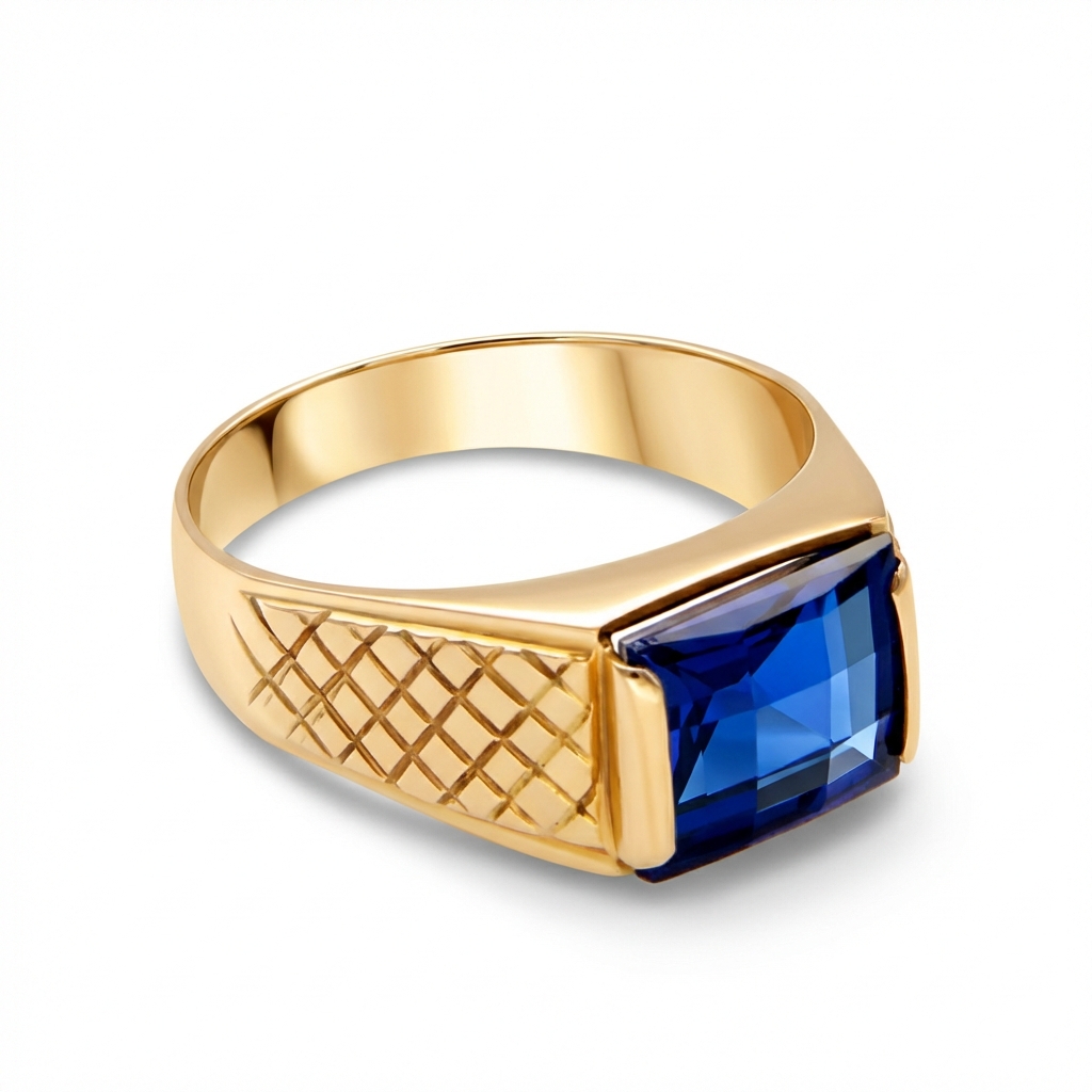 Anello uomo in oro rosa con pietra blu_3