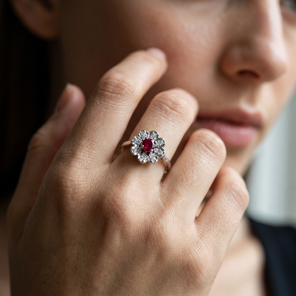 Anello in oro bianco con rubino e diamanti_4