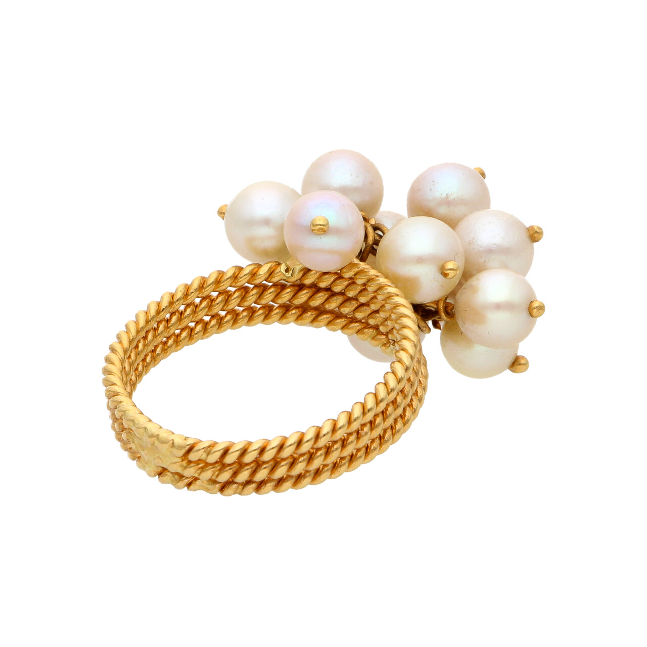 Anello oro giallo con fiore di perline_4