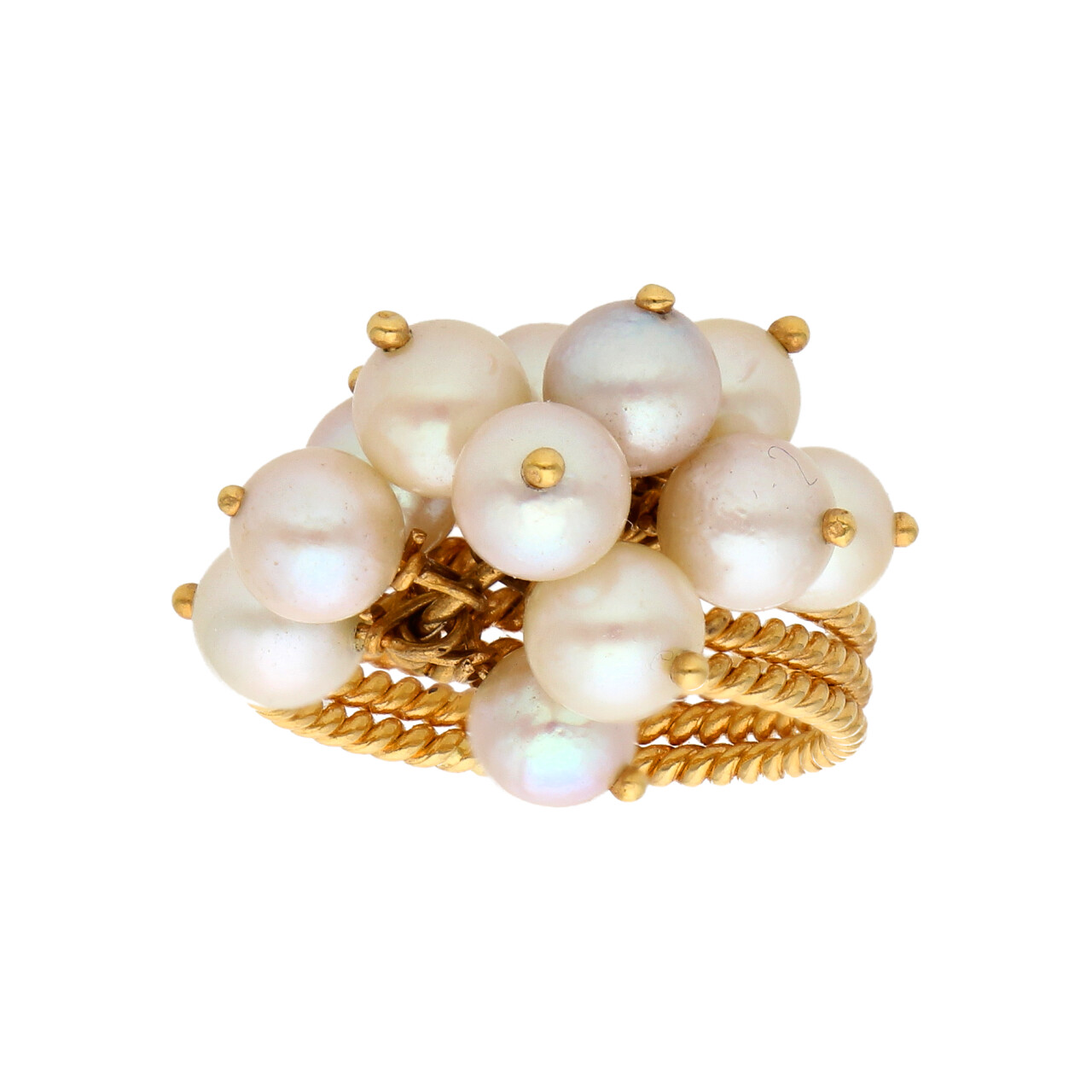 Anello oro giallo con fiore di perline_1