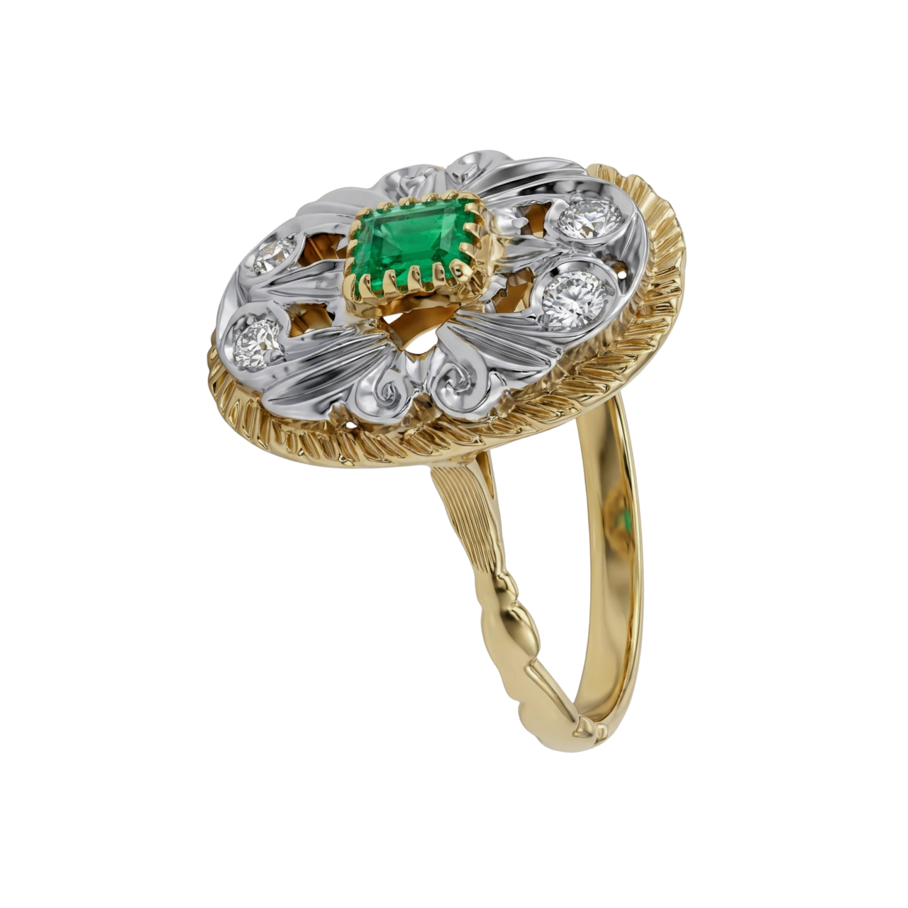 Anello antico oro giallo e argento con moissanite_3