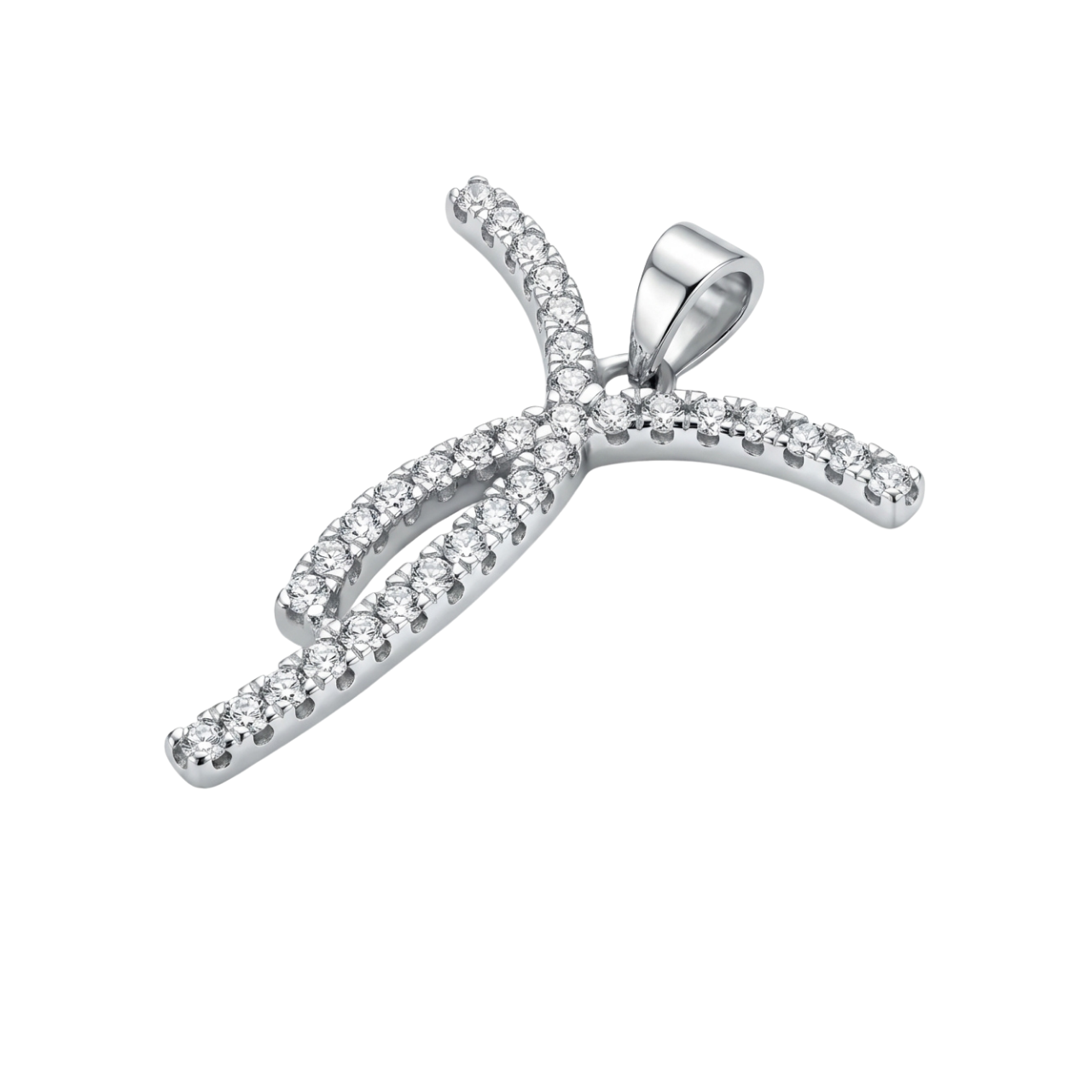 Croce stilizzata in oro bianco con zirconi_2