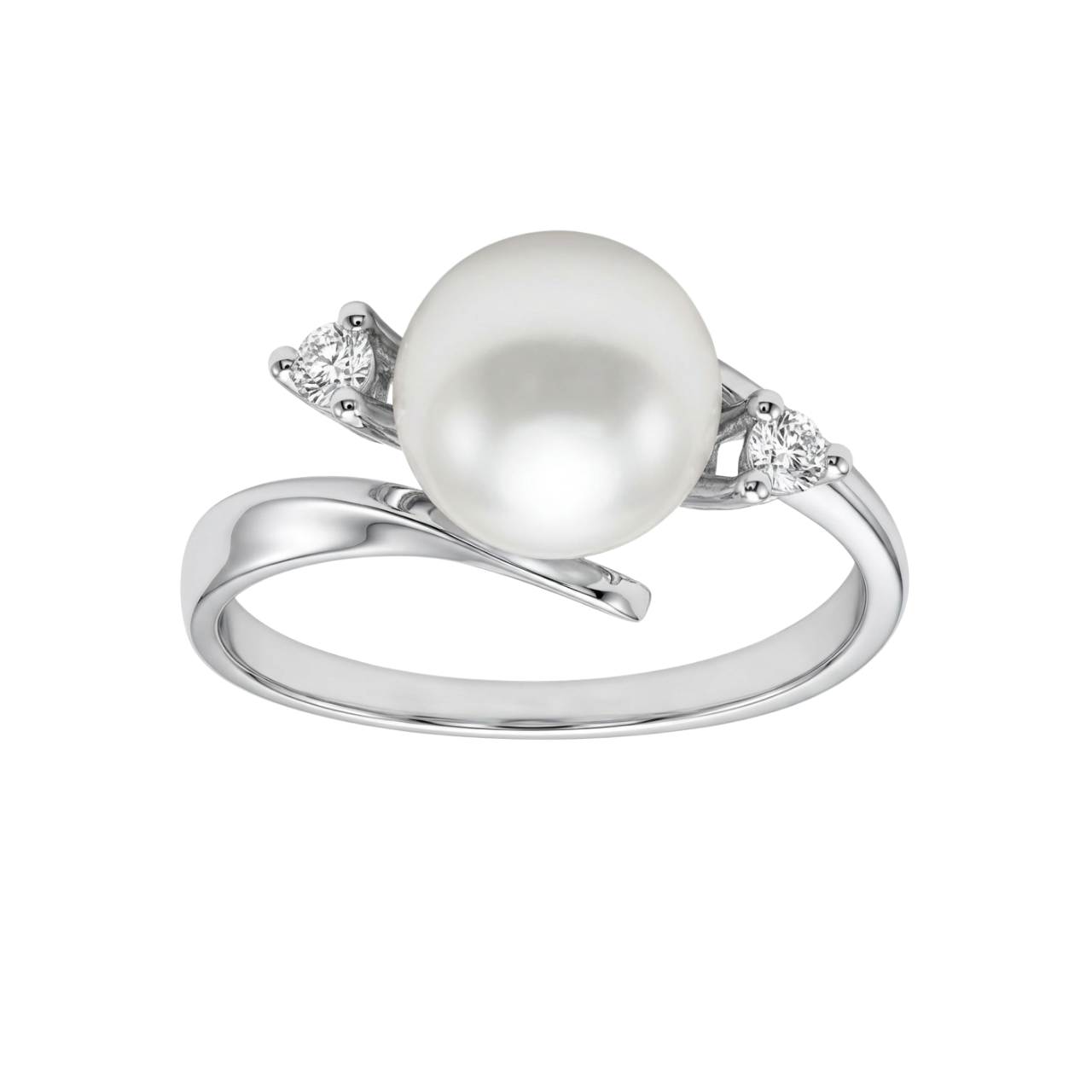 Weißgoldring mit Perle und Diamanten