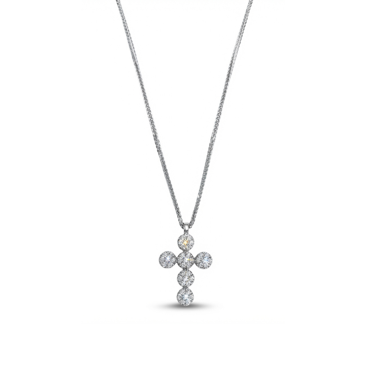 Collana oro bianco con croce con diamanti